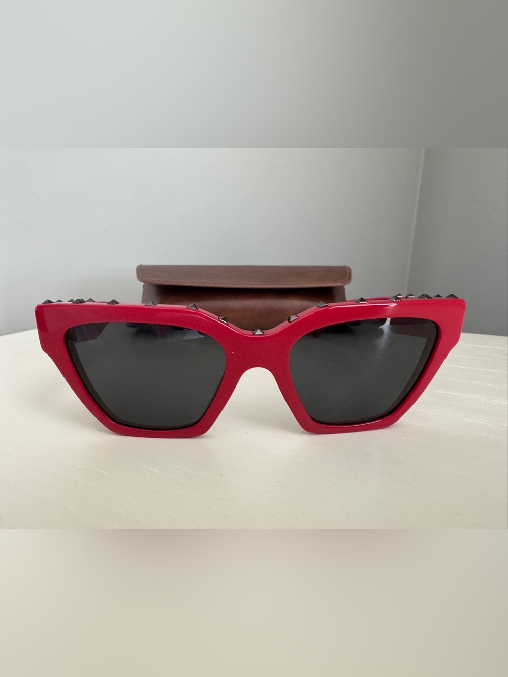 Valentino Red Studded Sunglasses with Dark Lenses